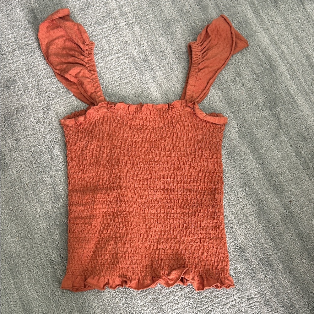 Billabong Rust Orange Smocked Ruffle Strap Tank